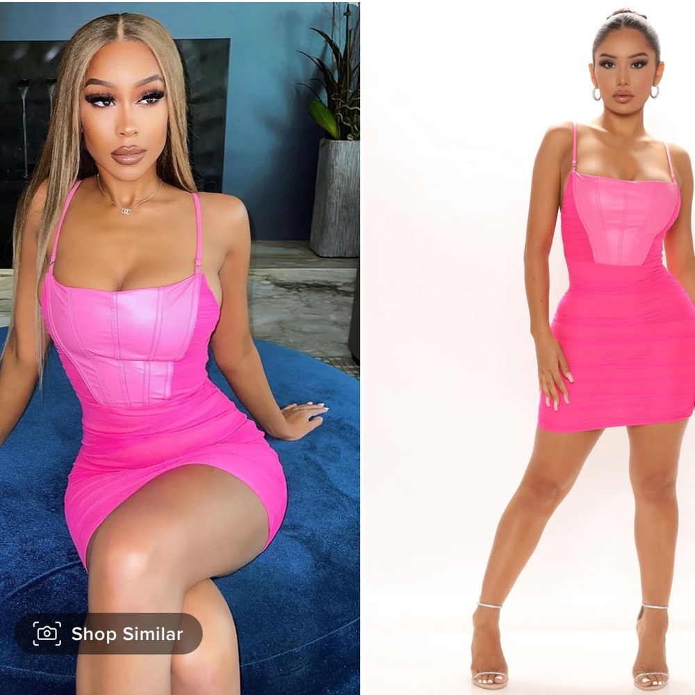 Hot pink mesh ruched dress